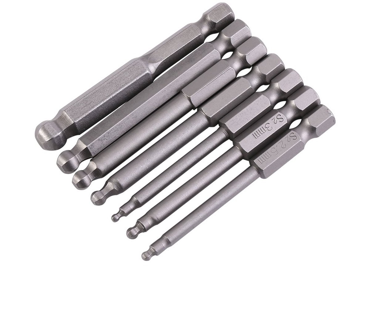 Magnetische Ball Schroevendraaier Bits Set 7pcs - 1/4 Inch Hex Schacht - Diverse Maten 2/2.5/3/4/5/6/8mm