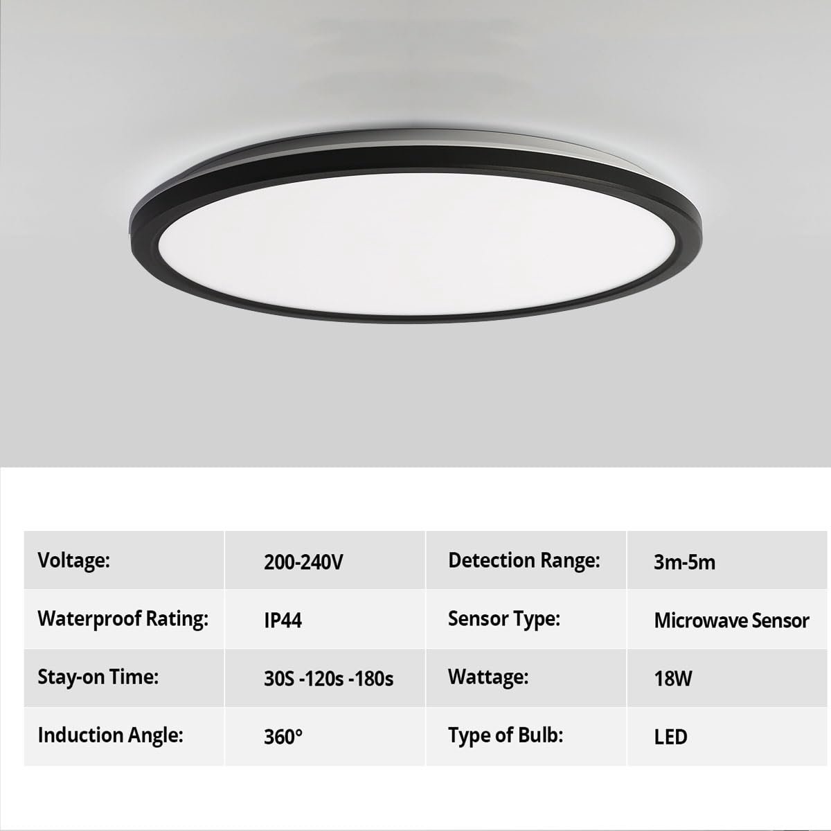 LED plafondlamp IP65 18W 1800lm 3000-6000K CCT switch met sensor 330mm
