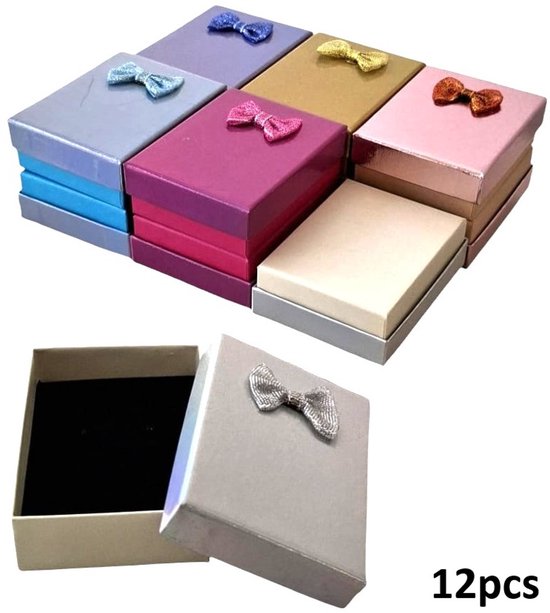 Cadeaudoosje - mix kleuren - 9x7x3cm - set 12 stuks - sieraden - cadeau - feestdagen - unisex