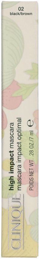 Kartonnen verpakking van Clinique High Impact Mascara 02 zwart/bruin met bloemenprint.
