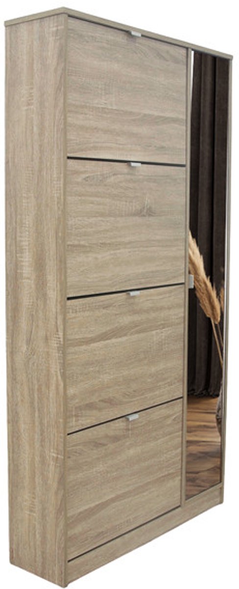 Schoenenkast 'Marcel' 4 laden en 1 spiegeldeur Decor Sonoma H 159 x B 85 x D 24 cm