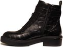 Bottines noires à imprimé crocodile, fermeture éclair et boucle.