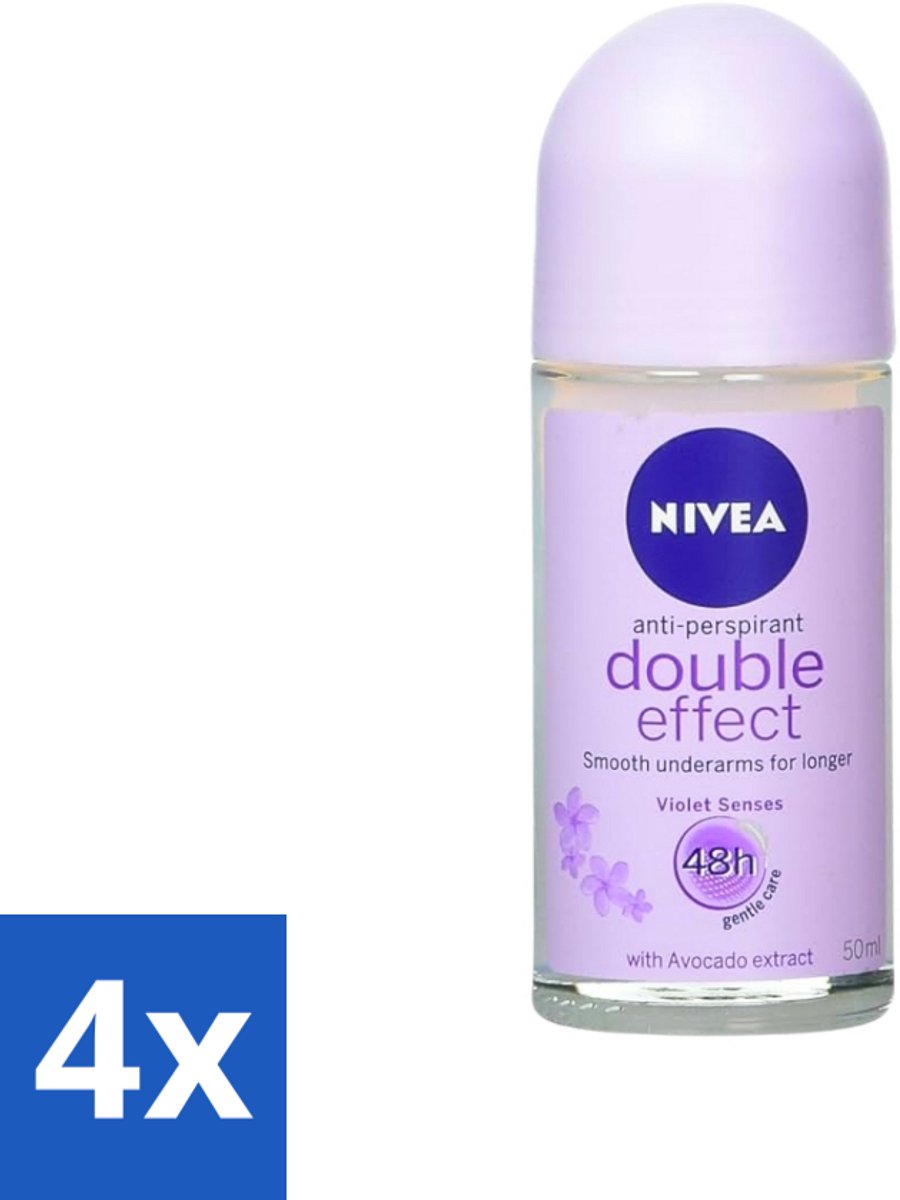 4 x Nivea - Double Effect - Deodorant Roller - 48 Uur Lang Werkend - 50 ml - NIVEA Deodorant Roller - Anti-transpirant - 48 Uur Bescherming - Dubbele Werking - Okselhuid Verzorging