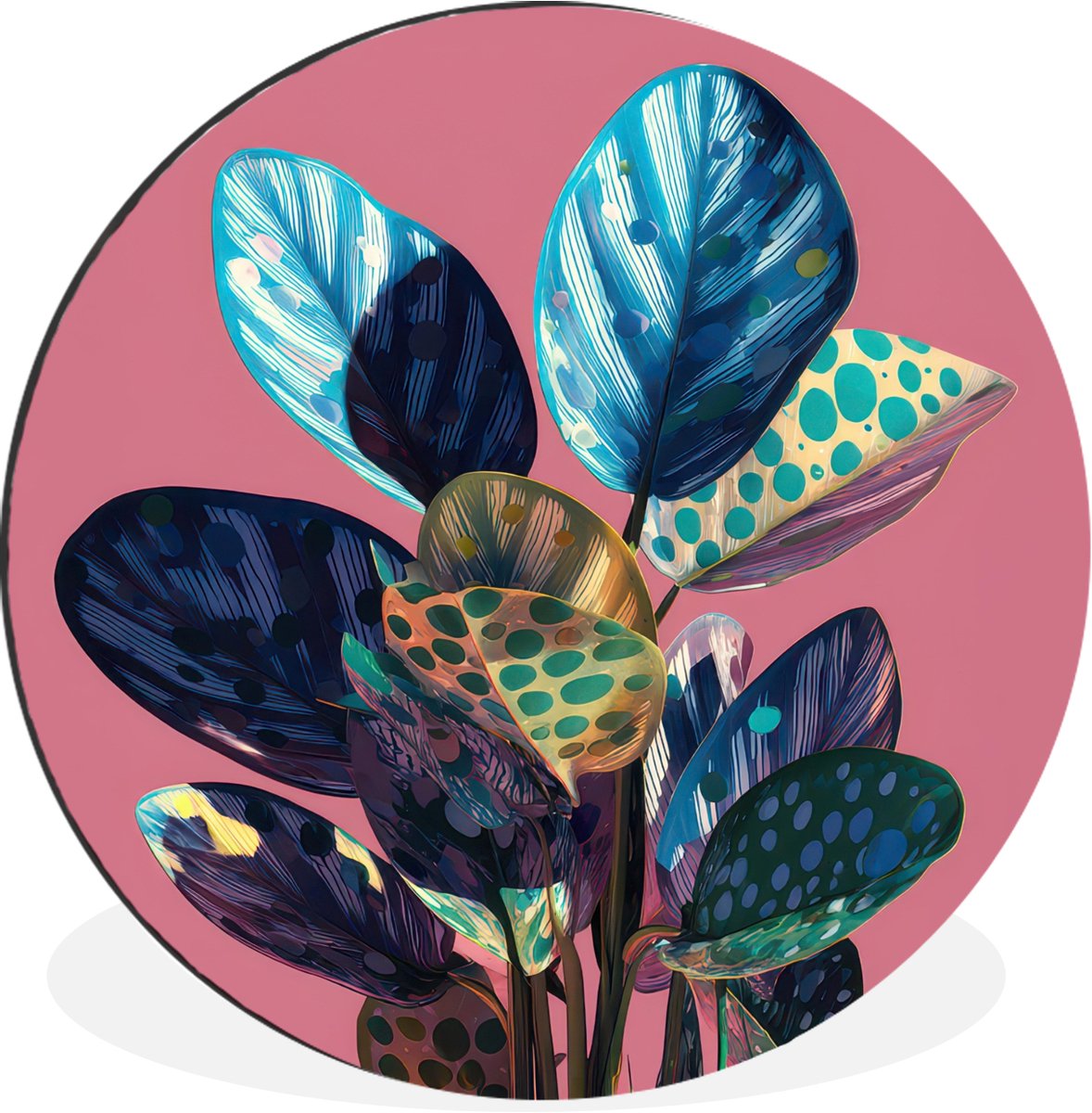 WallCircle Wandcirkel - Muurcirkel - Plant - Bladeren - Stippen - Abstract - Aluminium - Dibond - 60x60 cm - Binnen en Buiten