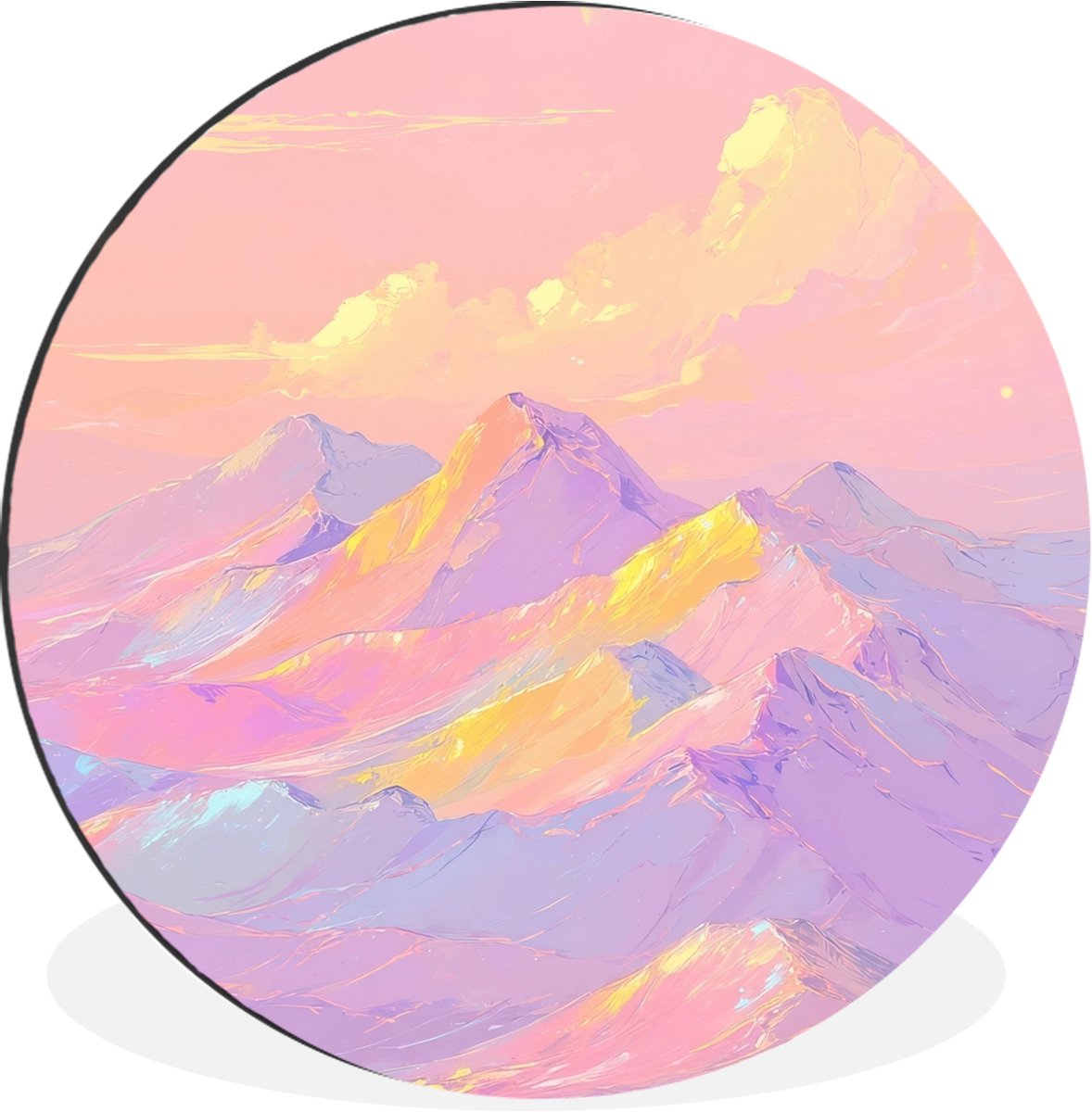 WallCircle Wandcirkel - Muurcirkel - Bergtoppen - Wolken - Dromerig - Aluminium - Dibond - 90x90 cm - Binnen en Buiten
