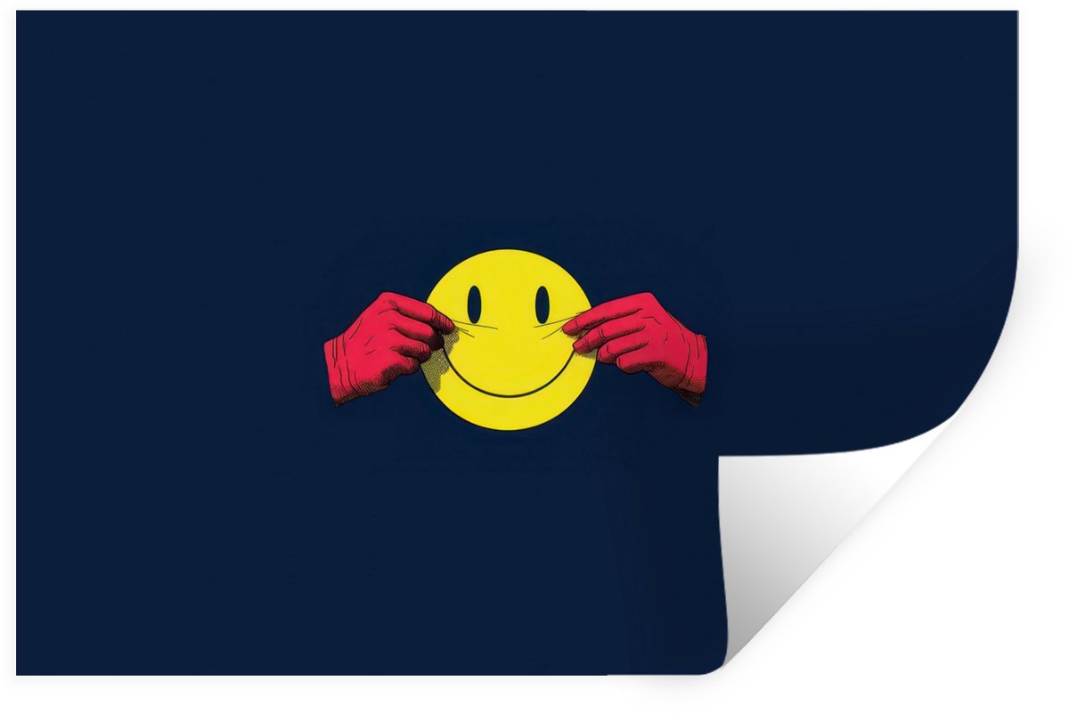 Muurstickers - Sticker Folie - Smiley - Geel - Handen - Minimalistisch - 60x40 cm - Plakfo