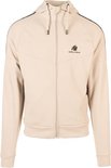 Beige hoodie met rits, logo op de borst, tape op de schouders.