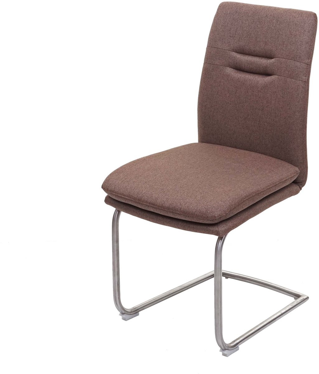 MCW Eetkamerstoel MCW-H70, keukenstoel, sledestoel met rugleuning, stof/textiel, geborsteld roestvrij staal ~ bruin