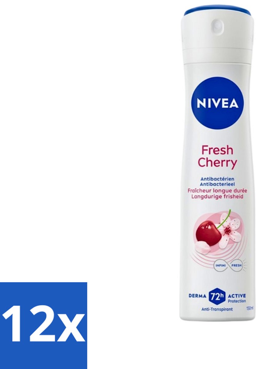 12 x Nivea - Anti-Transpirant Deodorant - Fresh Cherry - 150 ml - NIVEA Fresh Cherry Deodorant Spray - Anti-transpirant - 48 Uur Bescherming - Kersengeur - Deodorant Spray