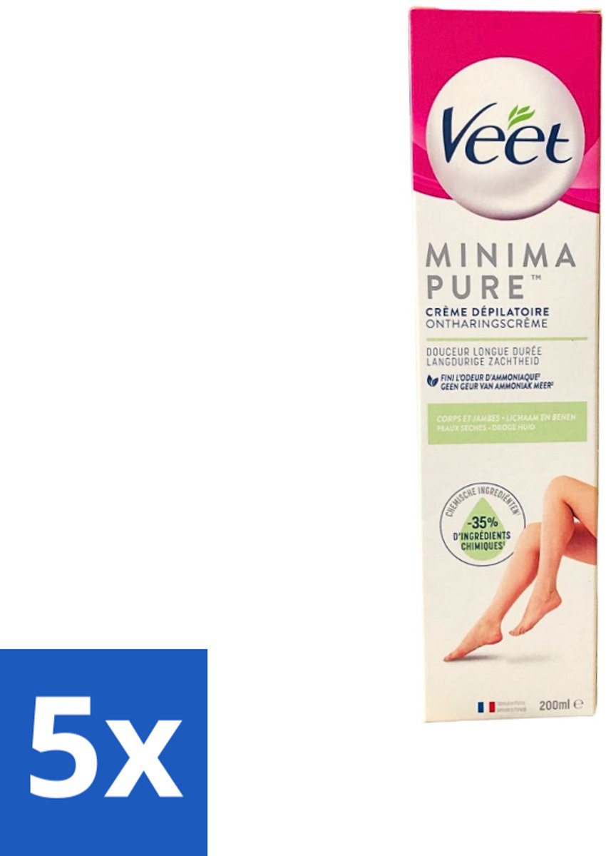 5 x Veet - Minima Ontharingscrème - Droge Huid - 200ml - Ontharing Crème - Droge Huid - Zijdezachte Huid - Huid Behandeling - Ontharing