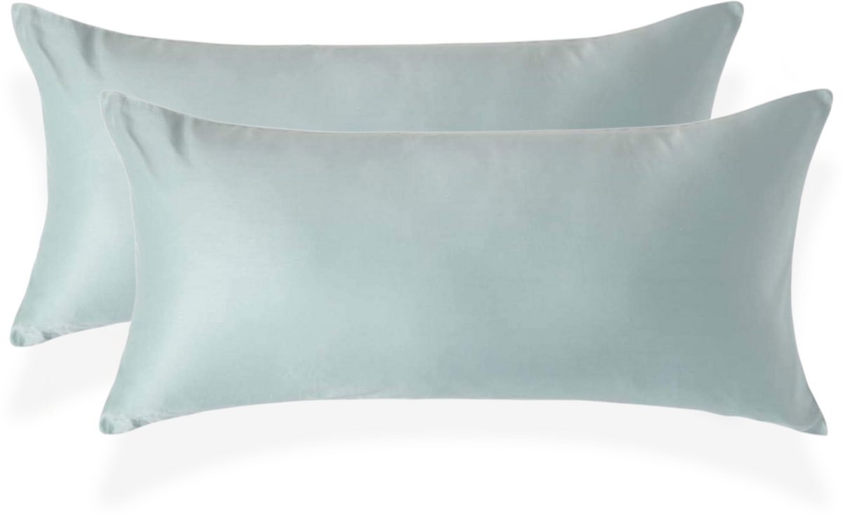 Homescapes Biologisch Kussensloop 40x80 cm – Set van 2 – Eendenei Blauw – 100% Egyptisch Katoen Satijn – Draaddichtheid 400