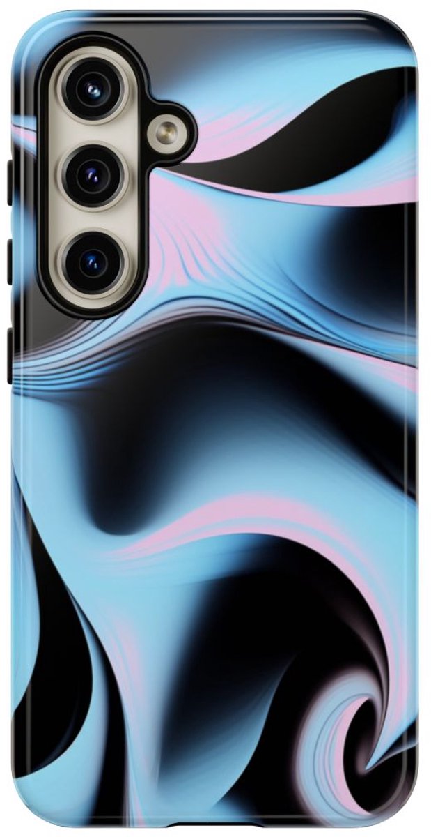Blauw-Roze Abstracte Swirl – Glanzend Stevig Hoesje Geschikt voor Samsung Galaxy S24