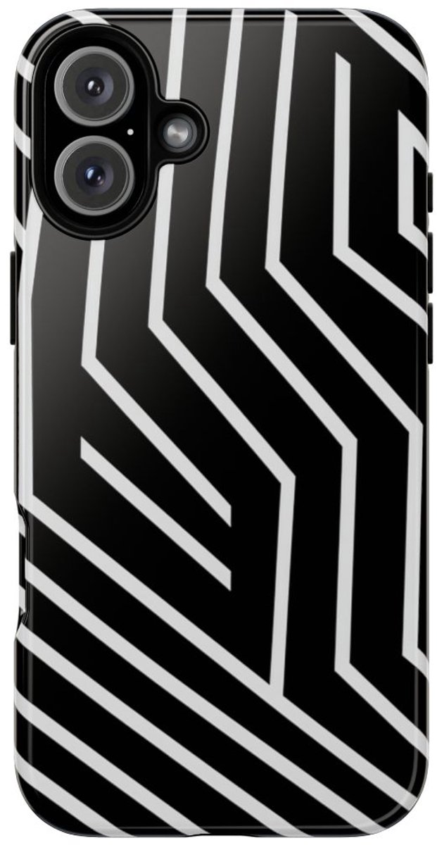 Zwart-Wit Geometrisch Lijnpatroon – Telefoonhoesje Geschikt voor iPhone 16 Plus