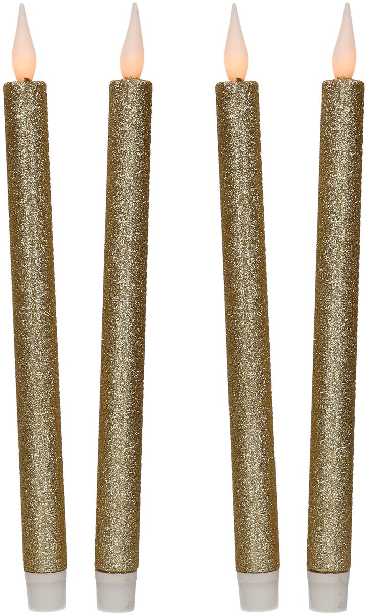 Feeric lights & Christmas LED dinerkaarsen - 4x stuks - goud glitter - 28 x 2,1 cm Goudkleurig