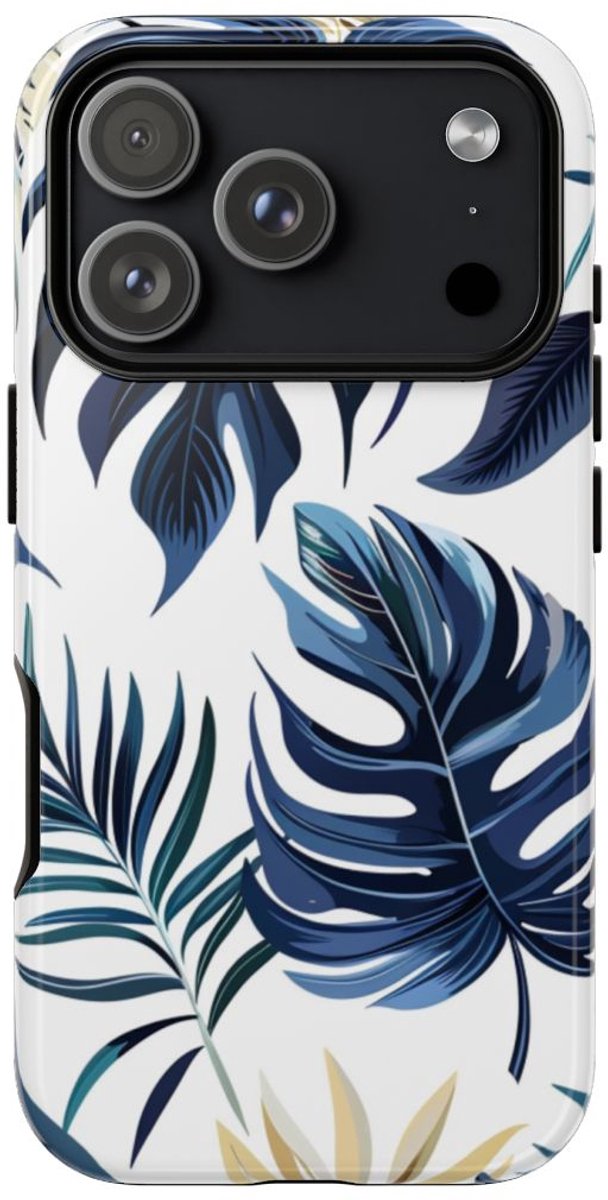Blauwe Tropische Bladeren Patroon – Telefoonhoesje Geschikt voor iPhone 17 Pro