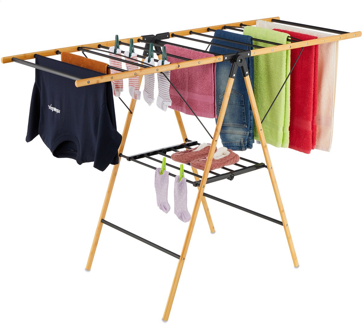 Wasrek inklapbaar - 100x148x56 cm - inklapbaar - staand - bamboe - zwart