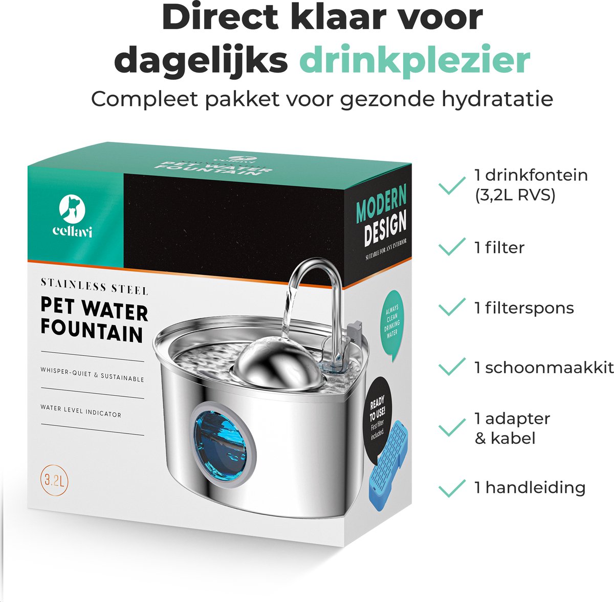 Cellavi R1X: RVS Drinkfontein met Filter - Kat & Hond thumbnail 6