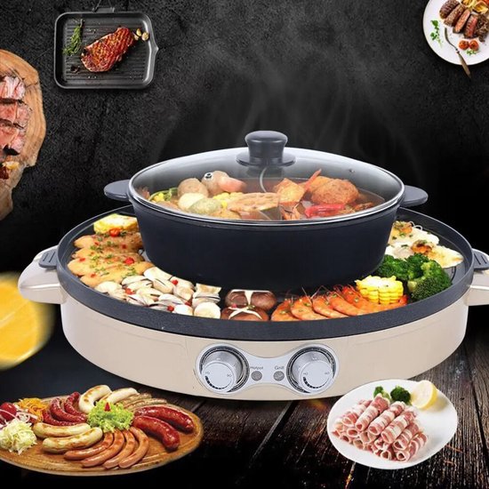Benelux Select Hotpot - Hotpot electrisch - Chinese fondue - Met anti-aanbak grill - goudkleurig - multi-inzetbaar - 4 liter — afbeelding 4