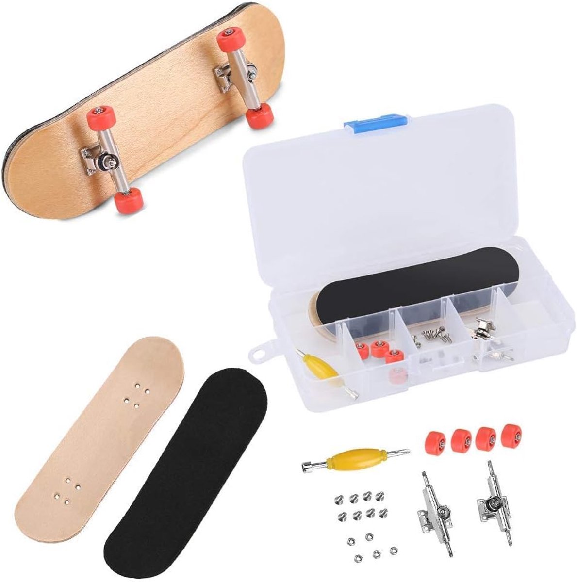 Mini Vingerskateboard van Esdoornhout met Toetsenbord en Drukverminderingsbox voor Kinderen compact en duurzaam Houtkleurig