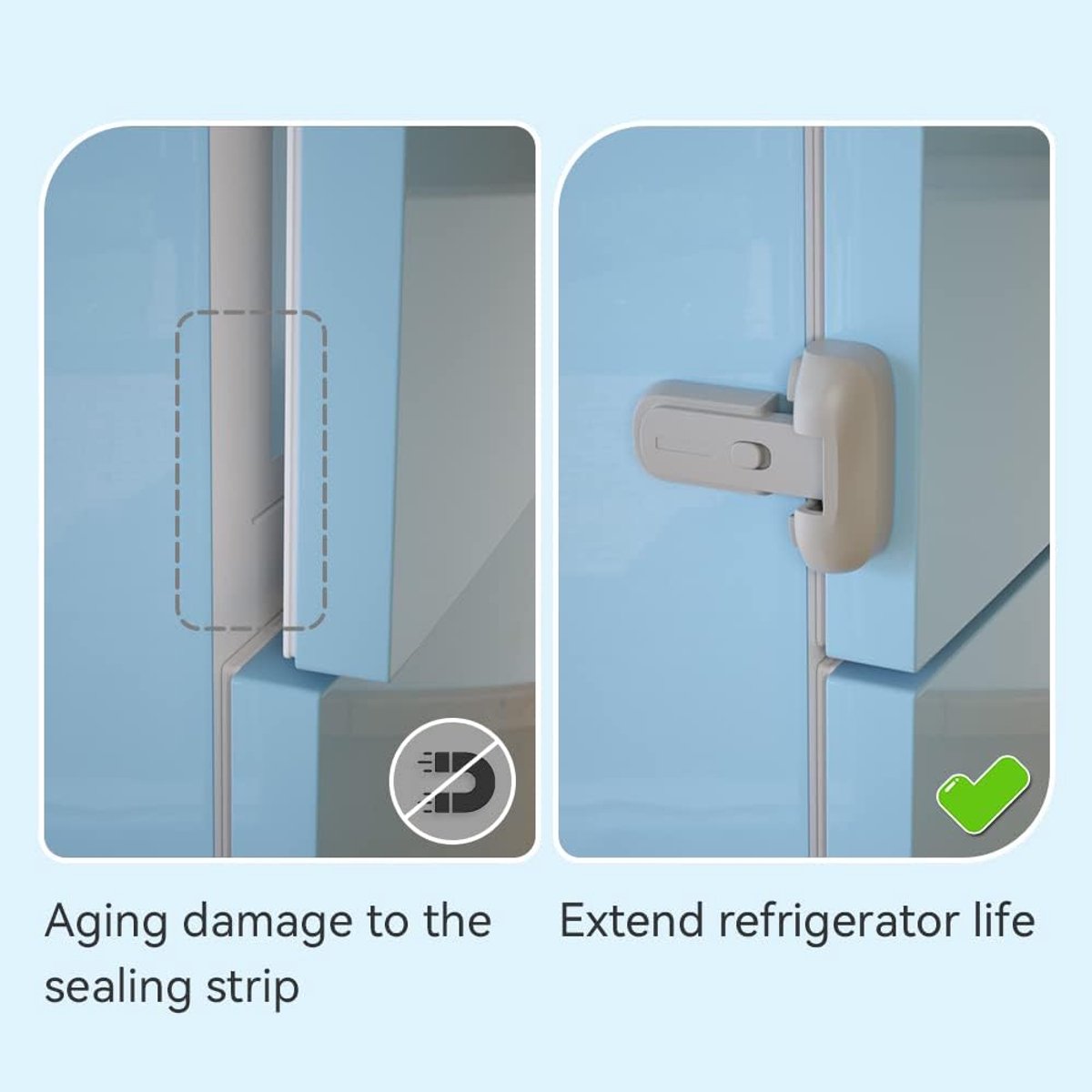 Image of 2 Pieces Baby Safety Refrigerator Lock - Child Safe Freezer Door Lock - Toddler Child Safety Latch Catch - Grijs