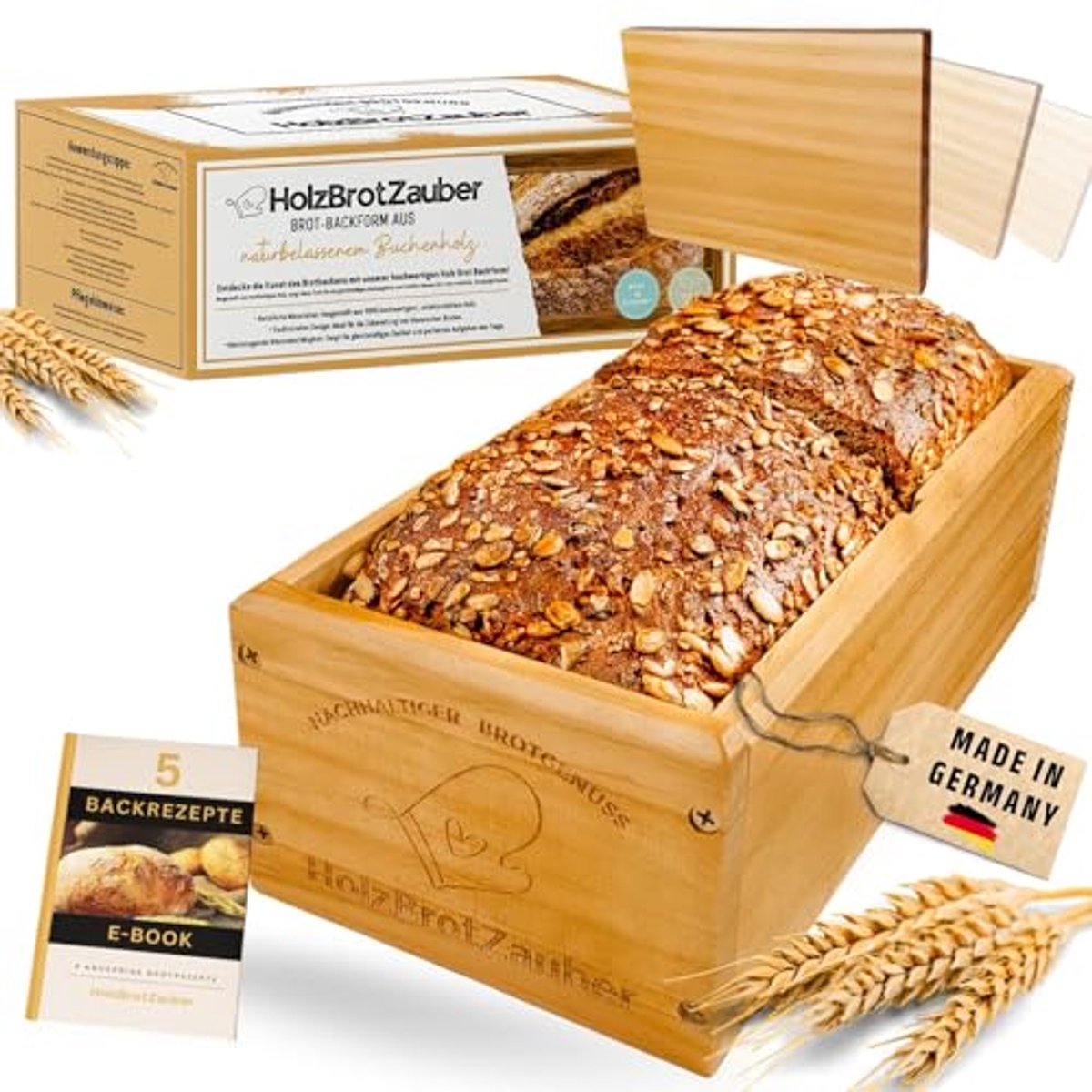 Houten broodbakvorm van 30 cm met scheidingswand voor 1,5 kg brood