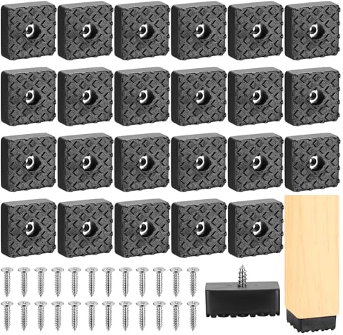 24 Zwart Rubber Antislip Voetjes voor Tuinstoelen - 30 x 30 mm