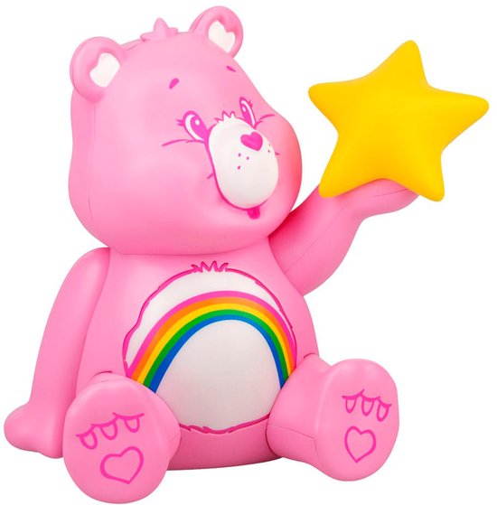 Figurine Cheer Bear rose avec un arc-en-ciel et une étoile jaune dans la main.