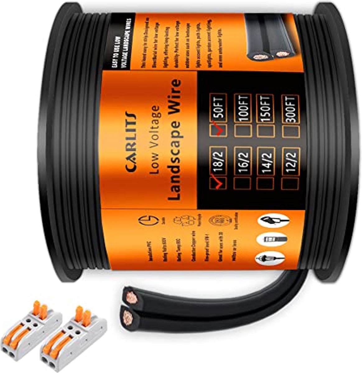 Lichtdraad 15,24 m voor Buitenspots en Tuinverlichting - Laagspanning 18/2 Kabel