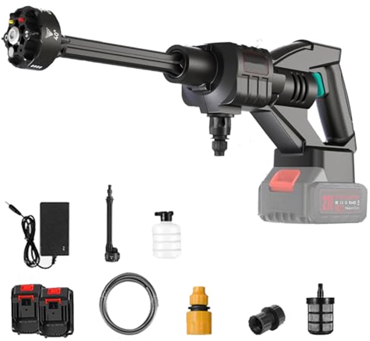Mobiele Hogedrukreiniger 21V met 6-in-1 Mondstuk en 2 Accu's voor Efficiënt Autowassen en Reinigen