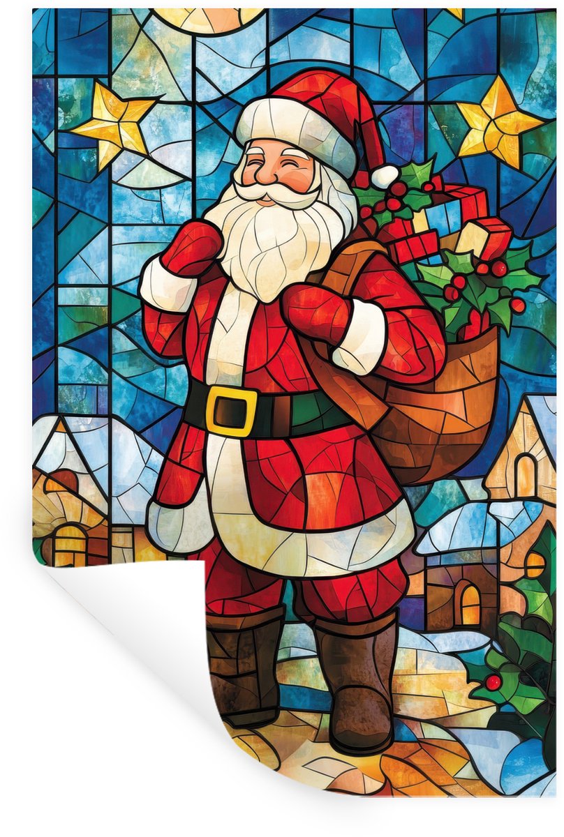 Muurstickers - Sticker Folie - Kerstman - Glas - Kleurrijk - 60x90 cm - Plakfolie - Muurst