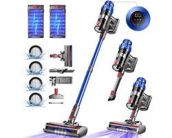Elekiatech Steelstofzuiger - Steelstofzuiger Draadloos - Met 2 Accu’s - 70000Pa - 3 Standen Zuigkracht - LED-Display - 2200 mAh Accu - 20–70 Min Werktijd - 1,8L - Met Meubelborstel - Voor Tapijt, Harde Vloeren en Dierenharen - Blauw