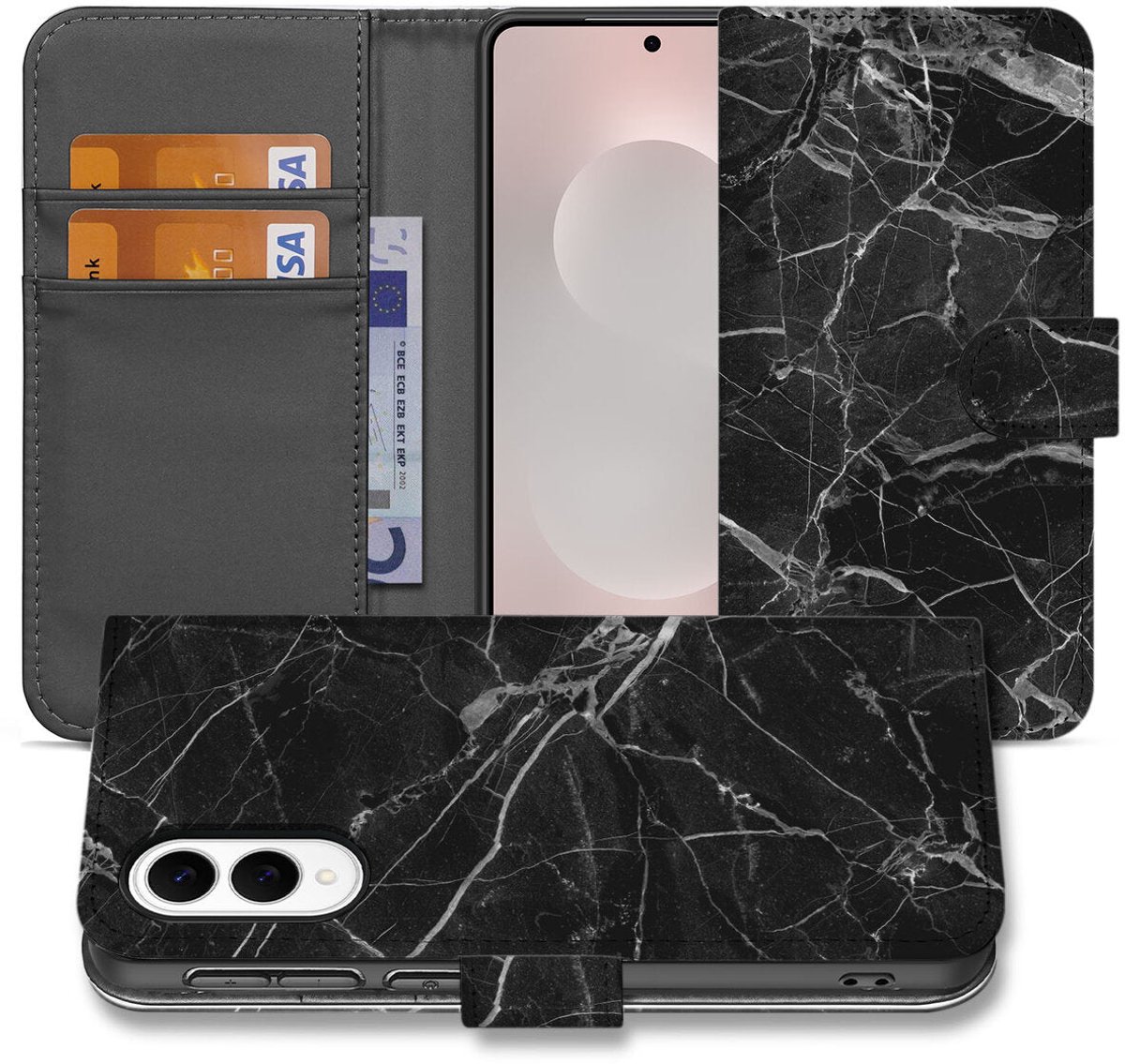 Samsung Galaxy S25 Edge Bookcase Marmer Zwart