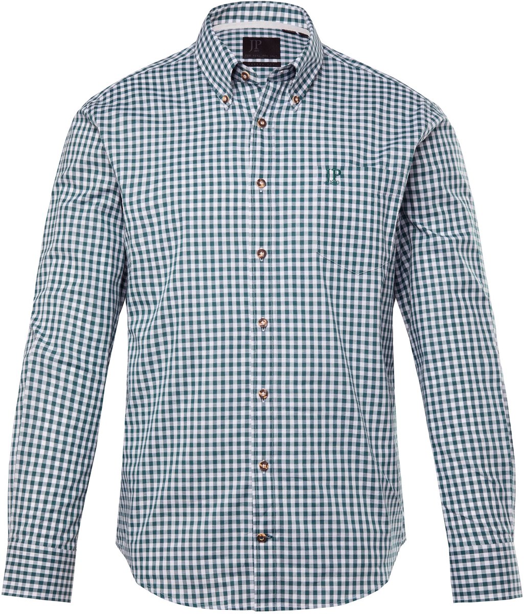 JP 1880 - Heren - Ruitenshirt traditionele kostuum lange mouwen buttondown-kraag - Diepzeeblauw - Maat 3XL
