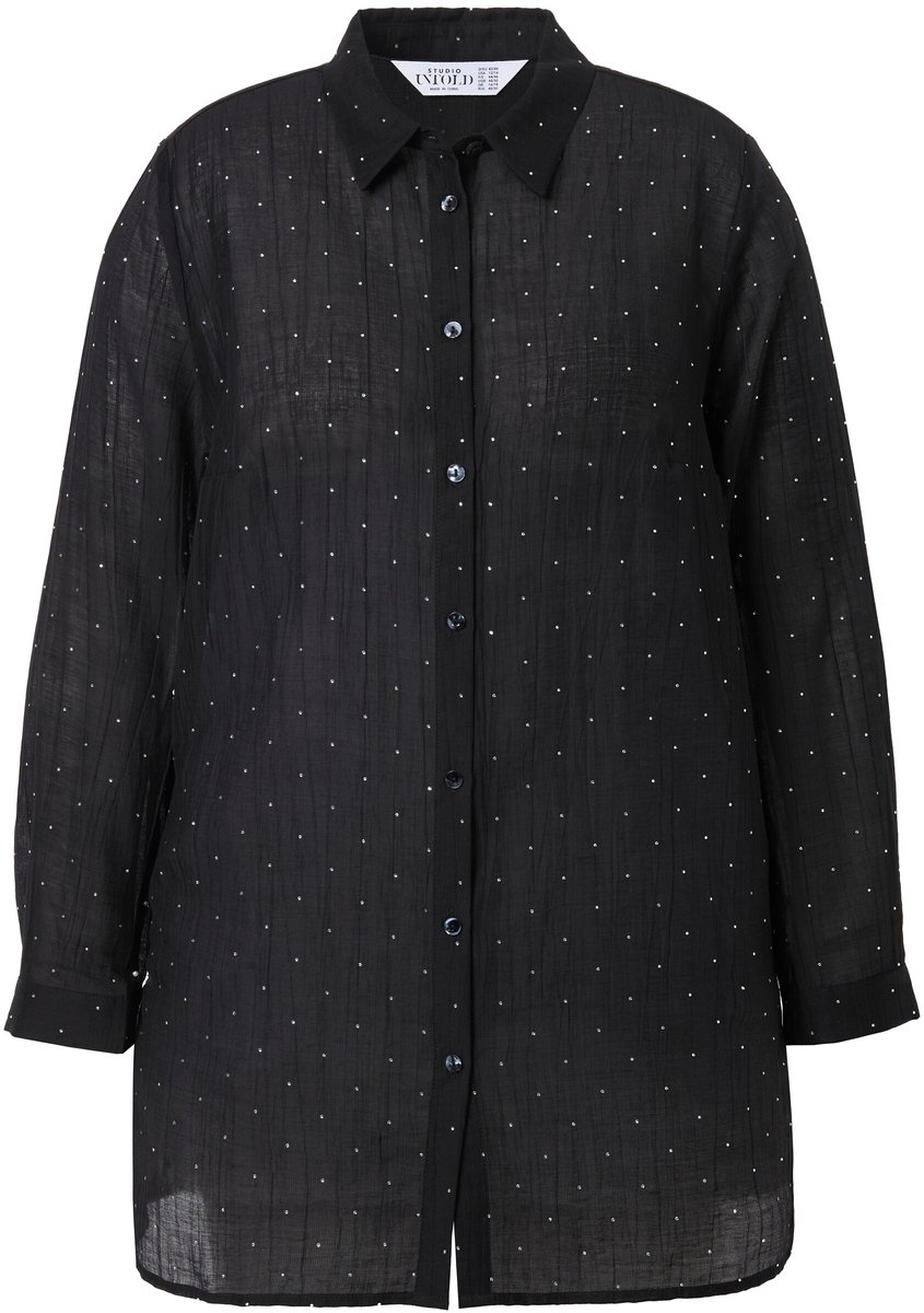 Studio Untold - Dames - Overhemdblouse boxy model glittersteentjes - Zwart - Maat 46+