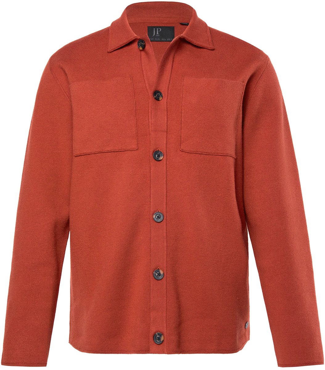 JP 1880 - Heren - Gebreid overshirt FLEXNAMIC® 2 borstzakken - Baksteenbruin - Maat XXL