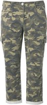 Ulla Popken - Dames - Boyfriend broek camouflage gerafelde zoom elastisch twill - Olijfgrijs - Maat 56