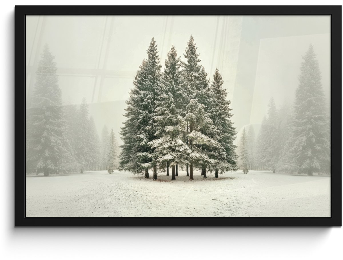 FrameYourWall Poster in lijst - Fotolijst 60x40 cm - Posters - Bomen - Sneeuw - Wit - Posterlijst zwart - Decoratie - Wanddecoratie woonkamer - Muurdecoratie slaapkamer