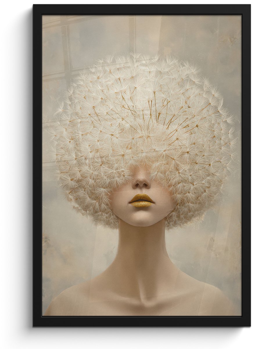 FrameYourWall Poster in lijst - Fotolijst 40x60 cm - Posters - Dromerig - Beige - Paardenbloemzaadjes - Posterlijst zwart - Decoratie - Wanddecoratie woonkamer - Muurdecoratie slaapkamer
