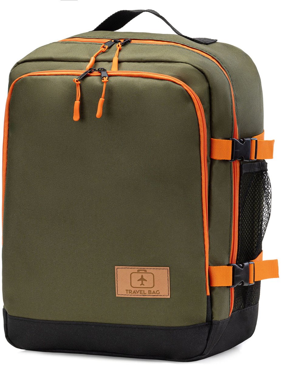FEROCITY - Handige rugzak voor op reis 40x25x20 cm Multifunctioneel - handbagage koffer - Polyester - Groen- Oranje REIS