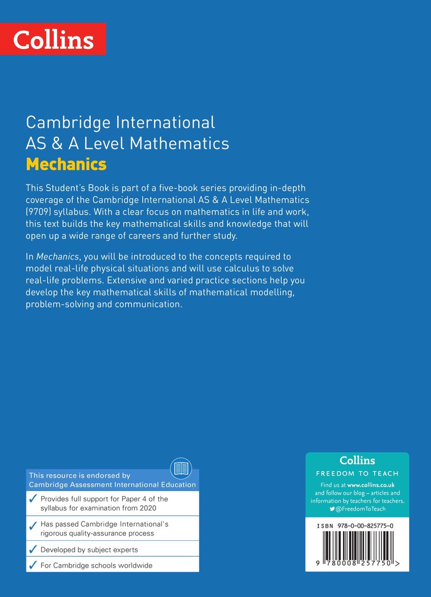 Cambridge International AS A Level Mathematics Mechanics Students Book Collins Cambridge International AS A Level - back cover