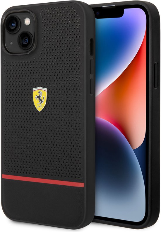 Ferrari Back cover - iPhone 14 Plus & 15 Plus - Zwart - Geperforeerde textuur - Sportieve uitstraling van Merkloos — afbeelding 2