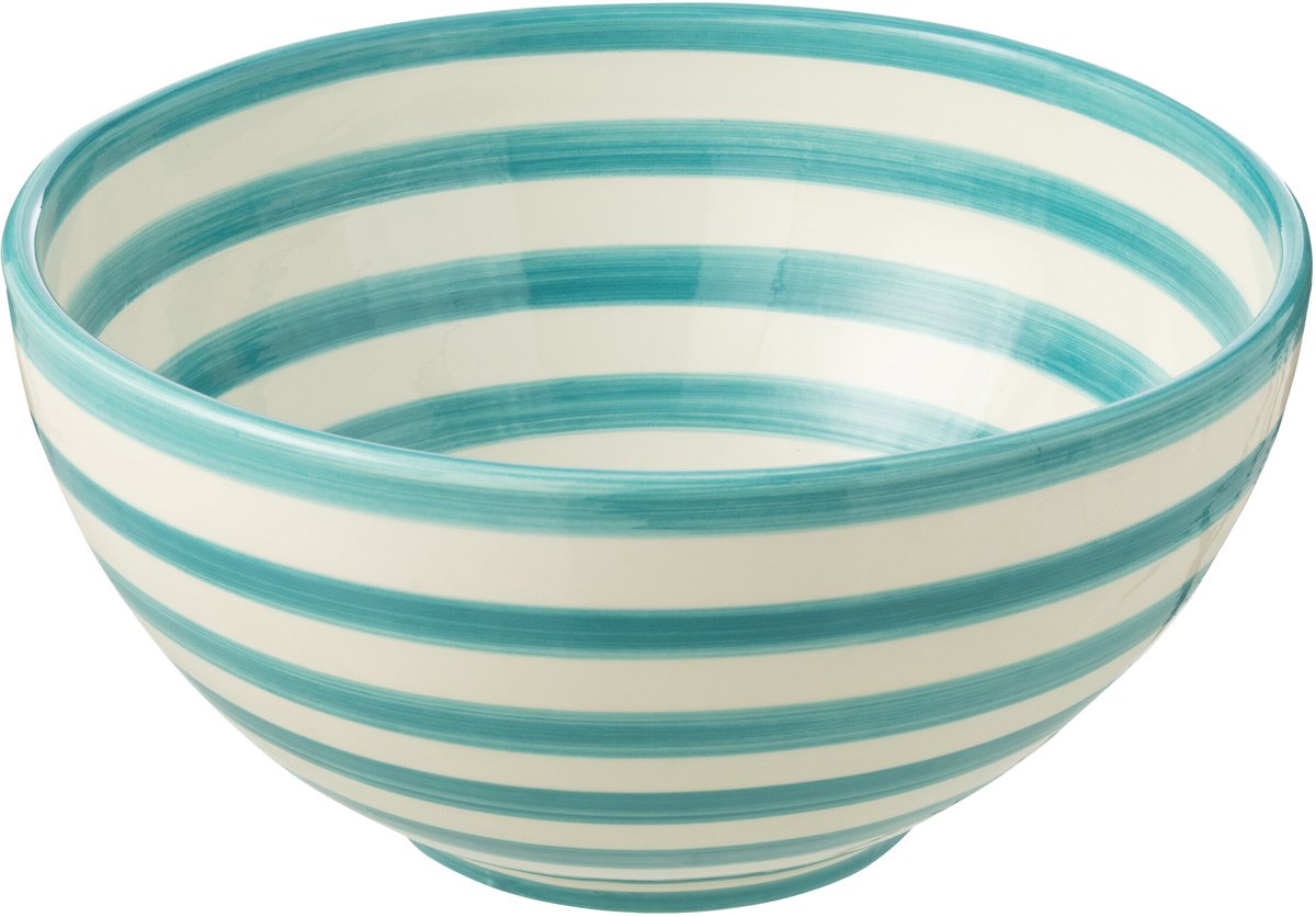 J-Line kom Granada Stripes High - keramiek - wit/aqua - large - Ø 28 cm