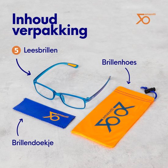 Lunettes de lecture Amazotti Milano +2,00 – Lunettes de lecture correctrices – Femme et Homme – Plastique – Zwart – Set de 5