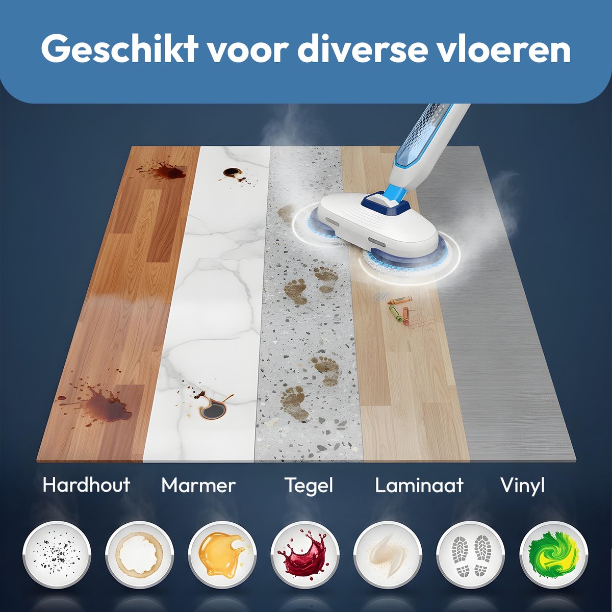BOLLIT 1500W Stoomreiniger en Schrobber - Elektrische stoom Dweil - Geschikt voor alle Harde en Houten Vloeren - Vloerreiniger - Dweilapparaat - Reinigingsmachine – foto 3