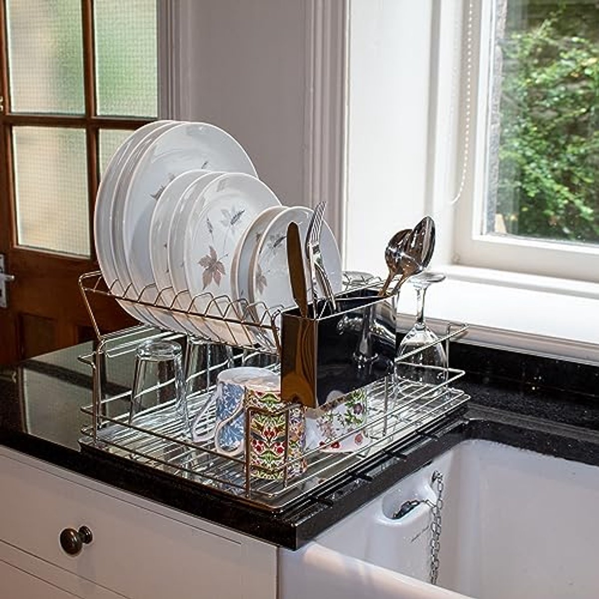 2-Tier Afdruiprek Gepolijst Chrome voor Servies en Bestek
