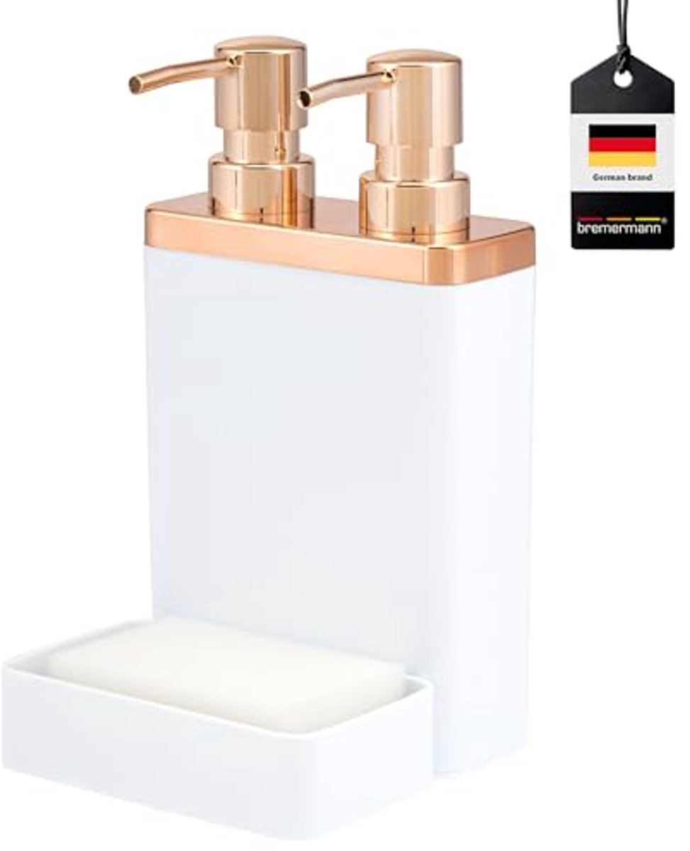 Sponshouder met Dispenser voor Vaatwasmiddel en Afvoergarnituur in Wit/Roze Goud