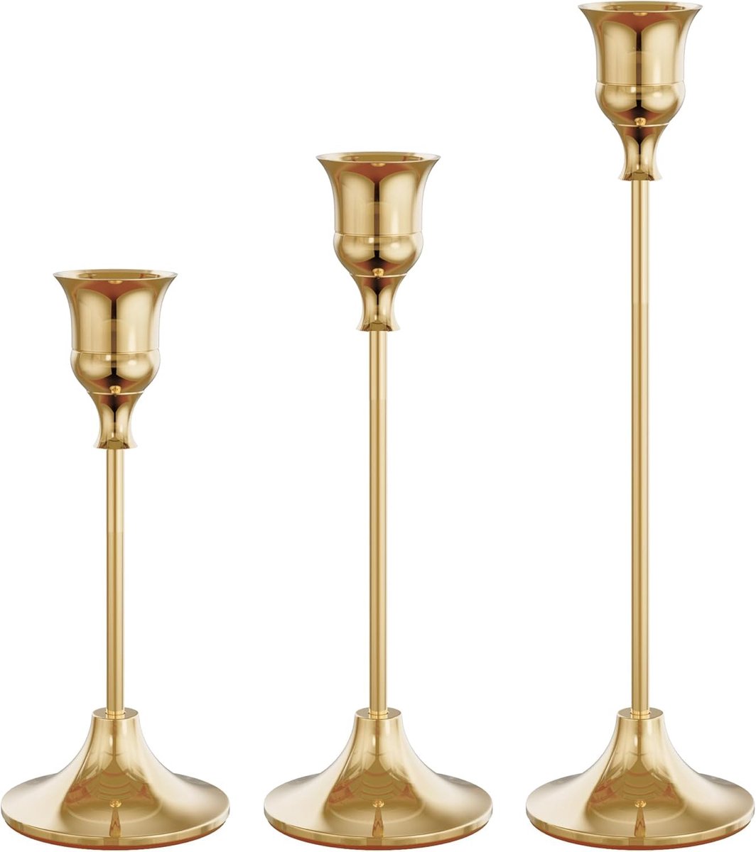 Ibenzoa Set van drie elegante gouden metalen kandelaars voor sfeervolle decoratie