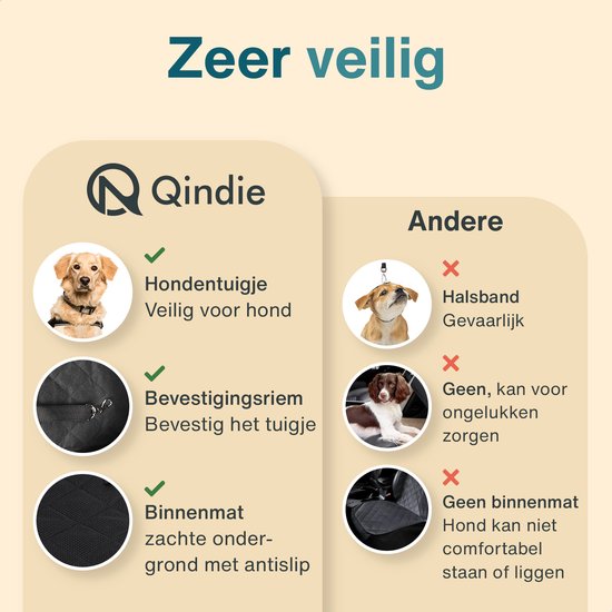 Qindie – Hondenautostoel – Veilig hondenzitje auto met verstelbaar hondentuigje – Waterdichte 600D Oxford automand – Opvouwbare autostoel voor kleine honden – Zwart