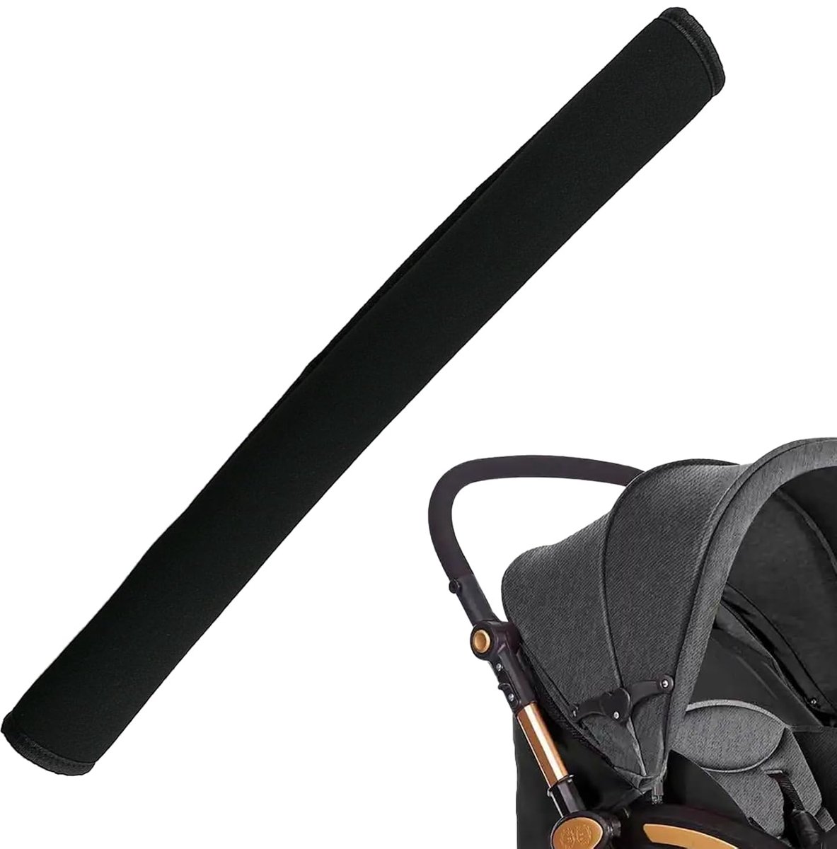 Image of 1 kinderwagen duwbeugelhoes - 48 × 16 cm - afneembare en verwisselbare duwbeugelhoes - stofbeschermhoes - gevoerde duwbeugelhoes - geschikt voor buiten en dagelijks gebruik - zwart