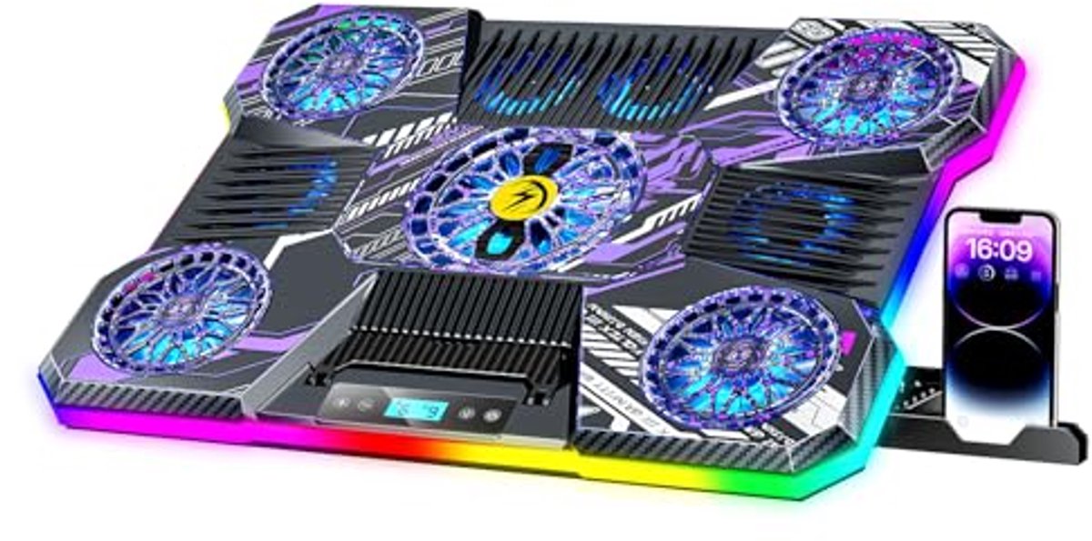 Koelpad voor laptops met RGB verlichting en 9 ventilatoren